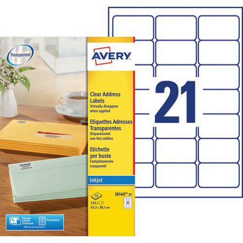 ETIQUETTES ADRESSES JET D'ENCRE TRANSPARENT 635 X381MM - AVERY