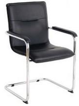 Fauteuil visiteur pied luge - simili-cuir noir - piètement en acier chromé 25 mm_0