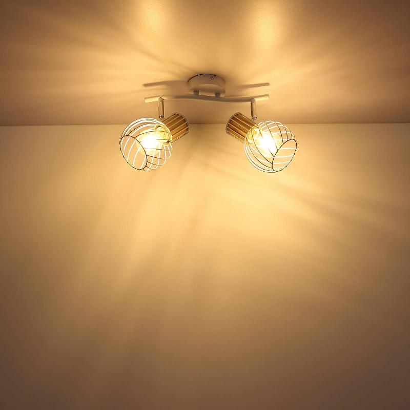 GLOBO PLAFONNIER LUISE, BLANC, ASPECT BOIS, À 2 LAMPES
