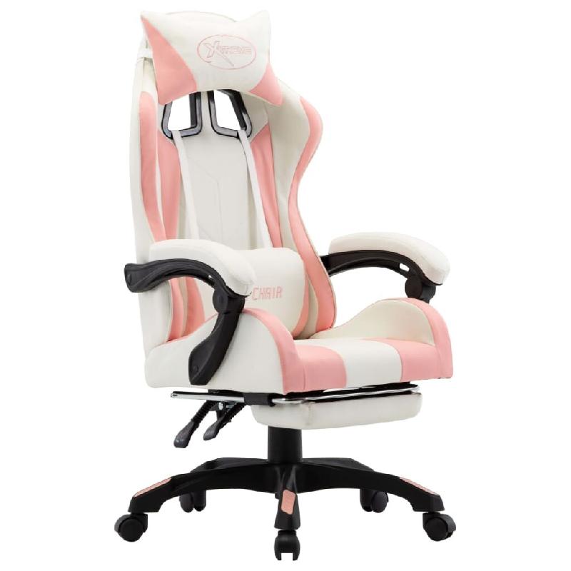 Helloshop26 - Chaise fauteuil siège pivotante de bureau informatique étude de jeux vidéo et repose-pied Rose et similicuir rose 02_0024224 - rose p_0
