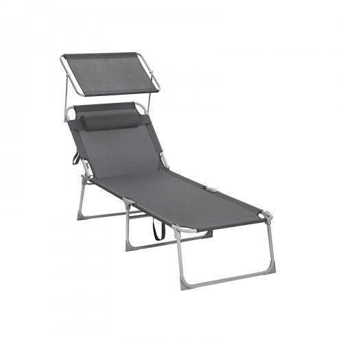 Helloshop26 - Chaise longue bain de soleil grand modèle 200 cm charge 150 kg avec appui tête dossier et parasol inclinables pliable 12_0001107 - 300_0