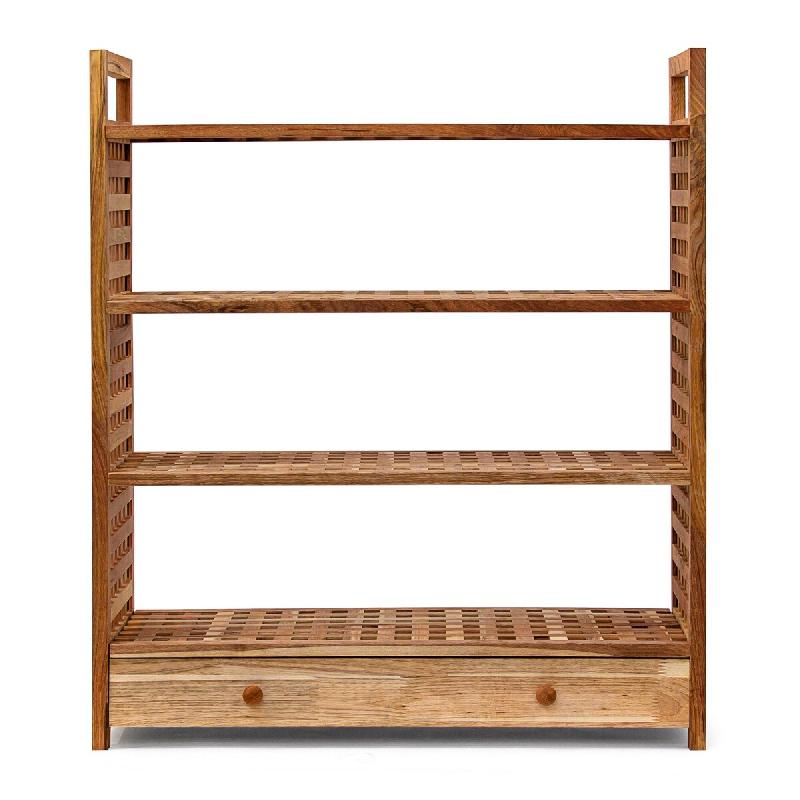 Helloshop26 - Étagère à chaussures rustique pour entrée 80 x 30 x 100 cm avec tiroir pratique ambiance cosy en bois clair 13_0005186 - Bois massif_0