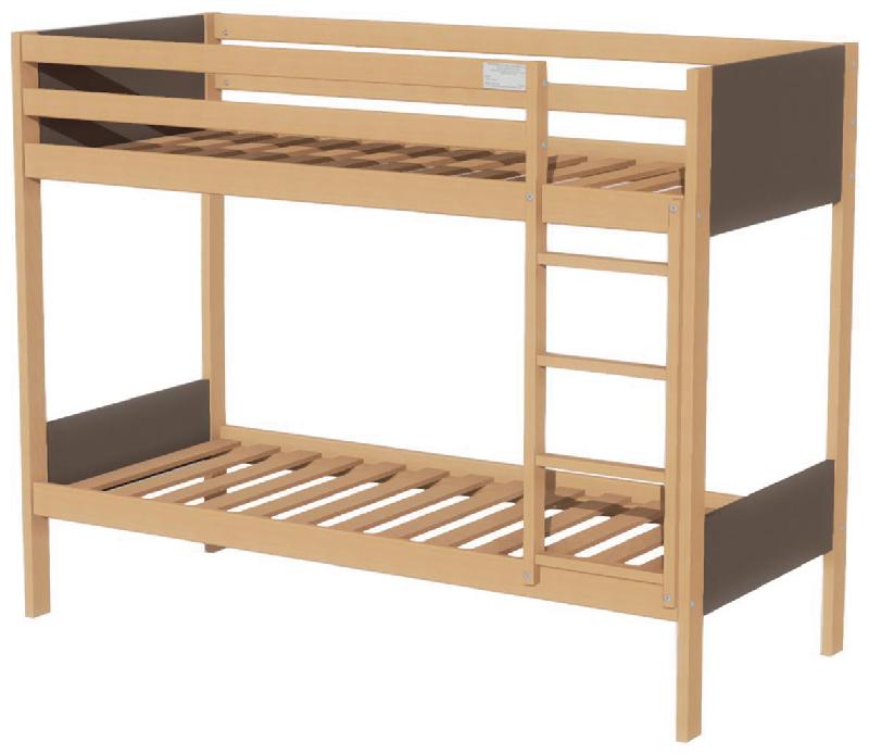 LIT SUP. IDENTITÉ T/P PANN. SOMMIER LATTES BOIS 90X190 CM ARGENT/BRUN - MANUTAN COLLECTIVITÉS