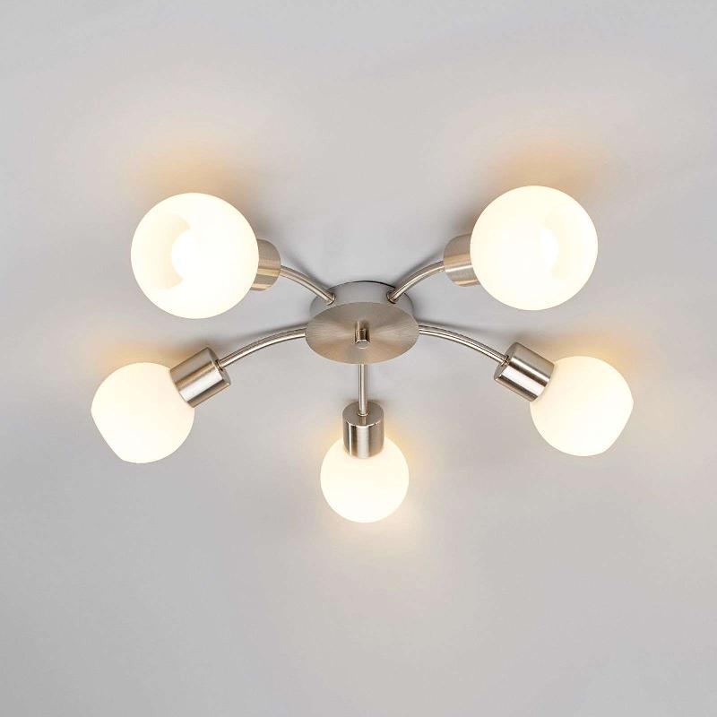 LINDBY PLAFONNIER ELAINA, Ø 54CM, 5 LAMPES, NICKEL, VERRE, E14