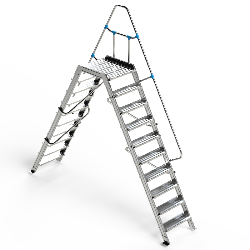 Plateforme double accès 60° - 2 x 10 marches - 0,60 x 3,55 m - Hauteur 2,46 à 3,96 m_0