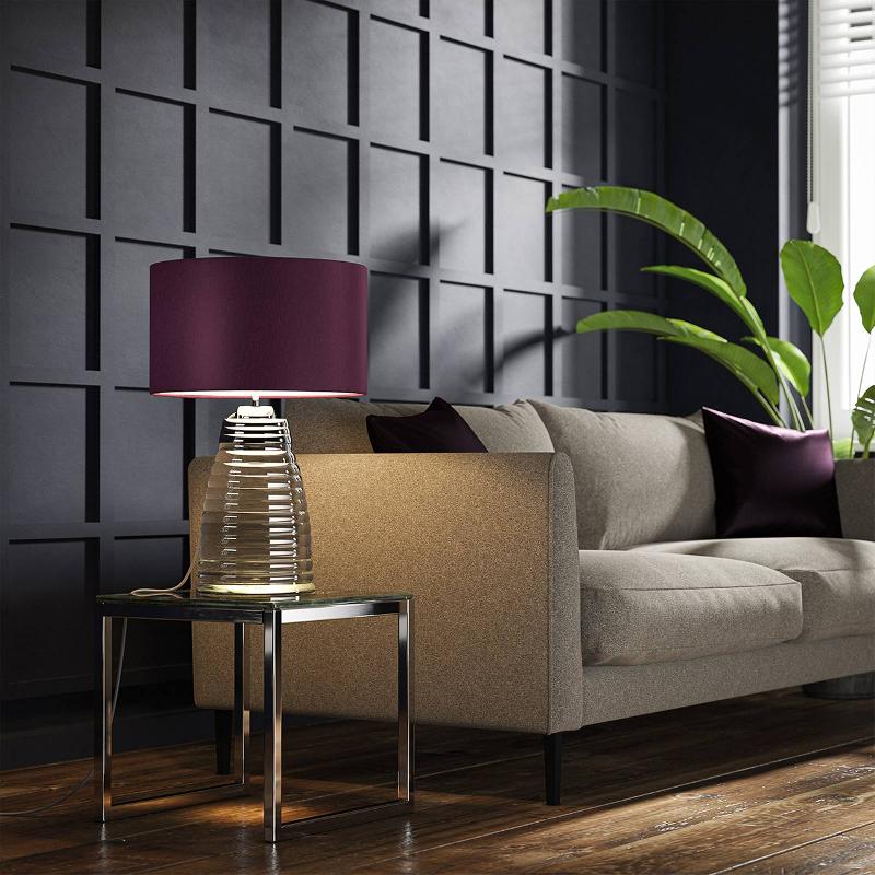 QUINTIESSE LAMPE DE TABLE MILNE VERRE/TISSU AUBERGINE