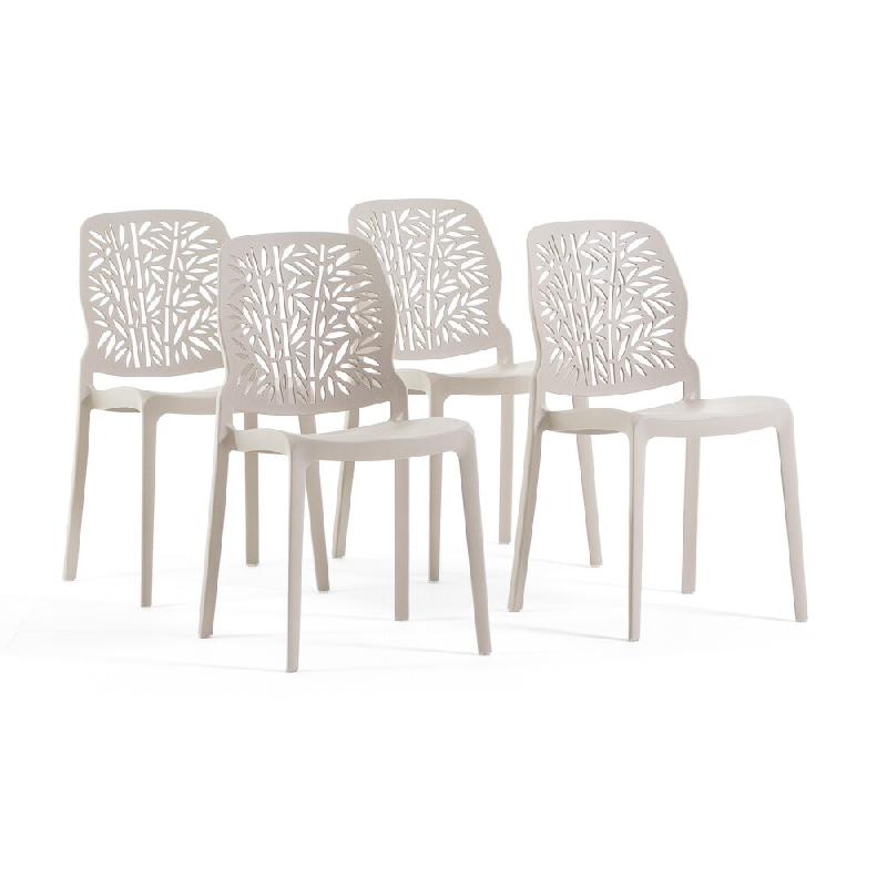 RATTATAN Lot de 4 chaises empilables en polypropylène, dossier ajouré et pieds antidérapants, pour salle à manger, jardin, bars et restaurants –_0