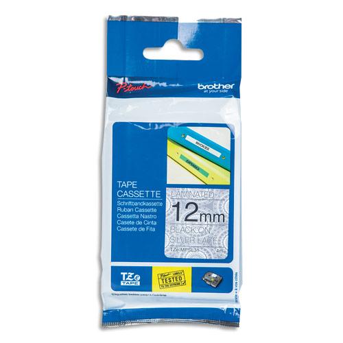 RUBAN BROTHER TZE-MPSL31 LAMINE - 12MMX4M - NOIR SUR MOTIFS DENTELLE ARGENT