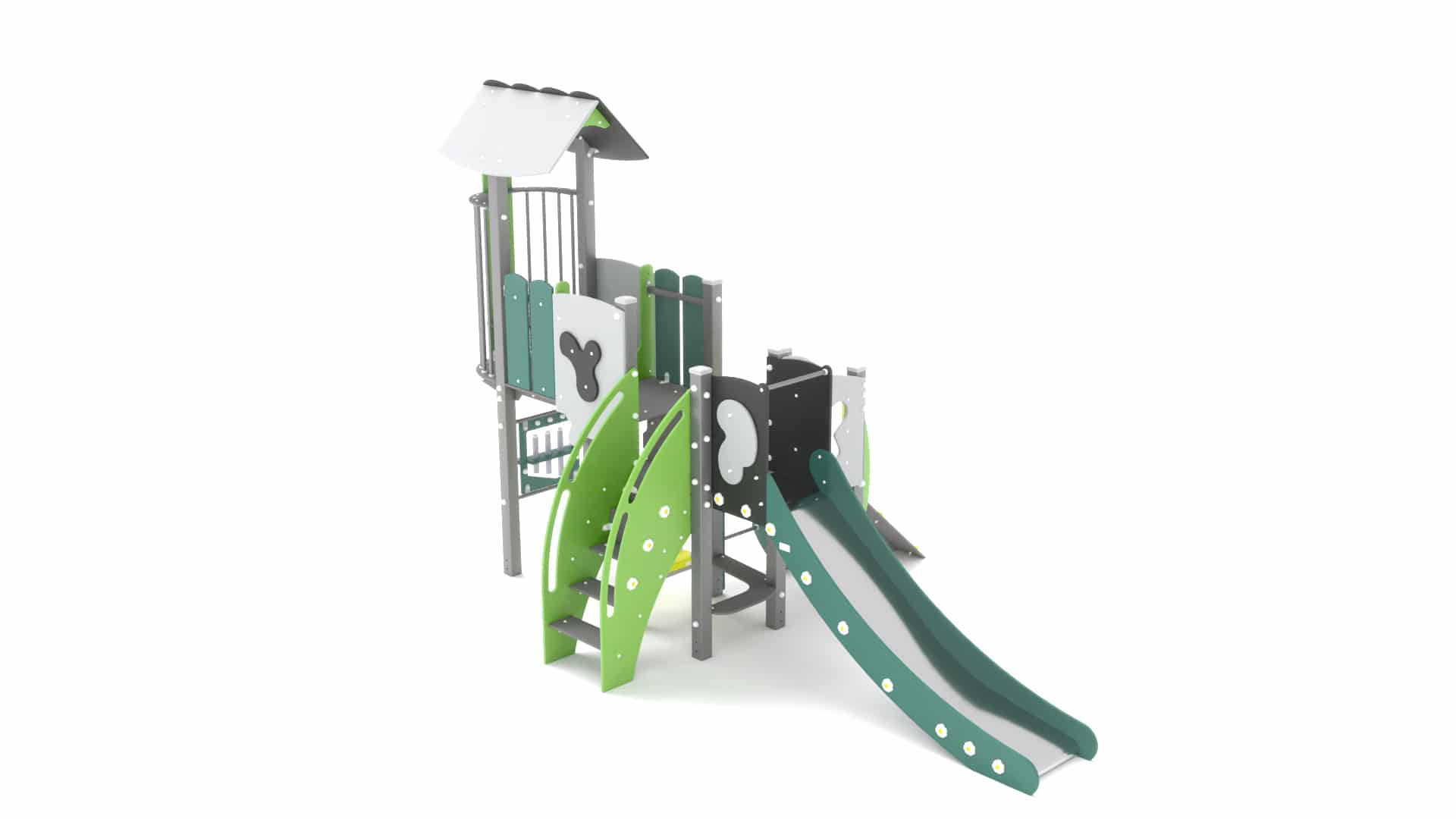 Structure multi-activités métallique chlorophylle Zoulou - LD1BPMET4100 - Ludoparc - 1,5-6 ans - Hauteur de chute 140 cm - Dimensions 4,75m x 2,87m x 3,24m_0