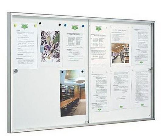Vitrine d'affichage avec portes coulissantes - cadre aluminium, vitrage acrylique rigide, dimensions et fonds variés_0