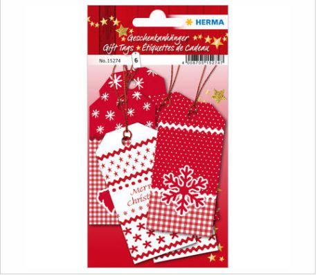 Étiquette pour cadeau Noël - Blanc Noël 8 x 4 cm - Rouge - Papier avec fil - Référence 15274_0