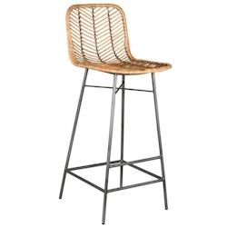 Aubry Gaspard - Tabouret haut en métal et rotin - 46 x 51 x 100 #H siège 77 - Matériau naturel NTB2260_0