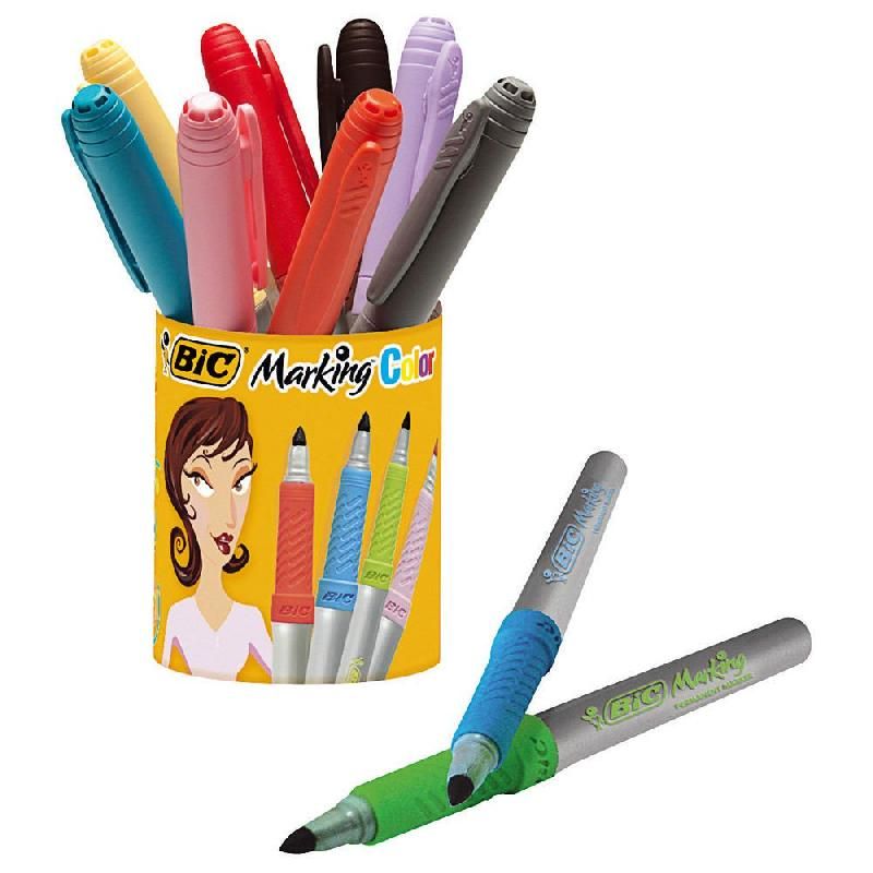 BIC MARQUEURS MARKING COLORS POCKET 1445 - BIC - POT DE 9 + 1 MARQUEURS ASSORTIS