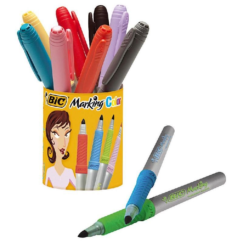 BIC MARQUEURS MARKING COLORS POCKET 1445 - BIC - POT DE 9 + 1 MARQUEURS ASSORTIS