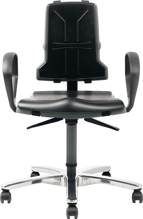 Chaise d'atelier pivotante Sintec 160 - Patins + roulettes - Mousse intégrale noire - Hauteur réglable 450-600/490-640 mm - BIMOS_0