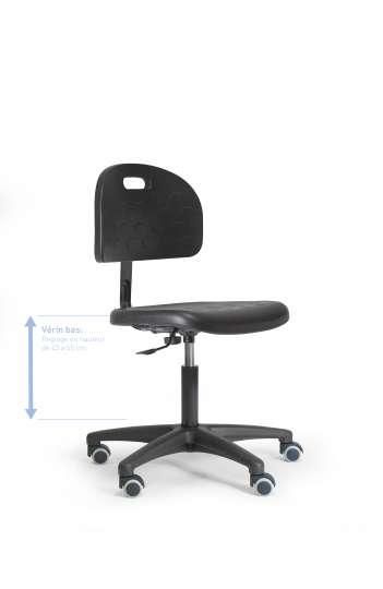 Chaise d'atelier en polyuréthane - fixe - vérin bas réglable - roulettes pour sols durs_0