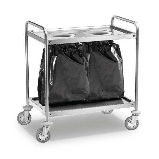 Chariot à poubelles en inox avec 2 trous pour 2 sacs, VIRTUS IFA0047_0