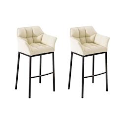 CLP Ensemble de 2 tabourets de bar Damaso en similicuir avec piétement en métal Crème/Noir - beige polyester 304006_0