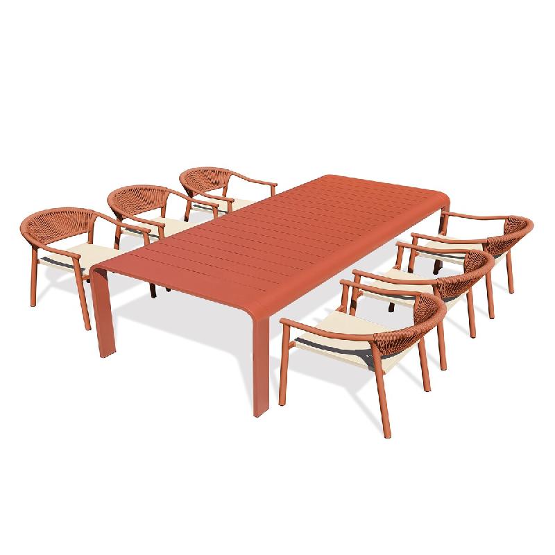 DCB GARDEN Ensemble repas de jardin 6 places en aluminium de coloris terracotta (220X100 cm) - HANOI - 3700286491505_0