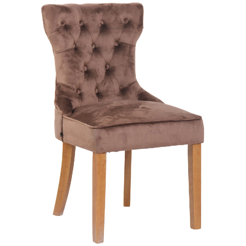 Décoshop26 - Chaise de salle à manger x 1 style Chesterfield dossier capitonné en velours marron et pieds en bois clair 10_0003738 - marron 3000251_0