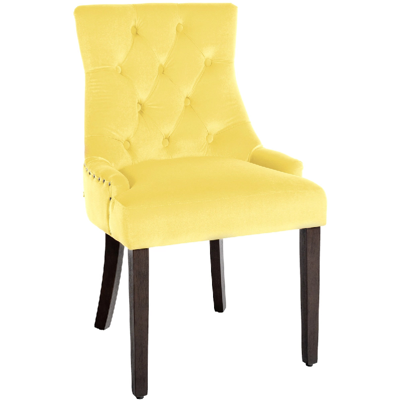 Décoshop26 - Chaise de salle à manger x1 design antique capitonné en velours jaune avec 4 pieds en bois marron 10_0001937 - jaune 3000250748438_0