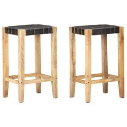 Décoshop26 - Lot de 2 tabourets de bar chaises hautes en cuir véritable et bois hauteur 75 cm DEC029798 - 3000257562181_0
