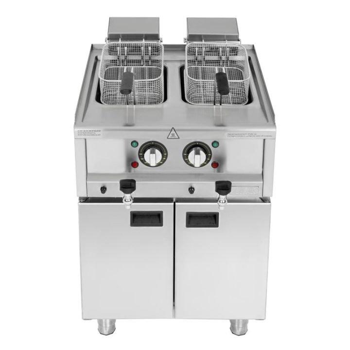 Friteuse double cuve Buffalo Série 600 - 2 x 8L, Inox vidange, 12kW, 400V - TRI_0