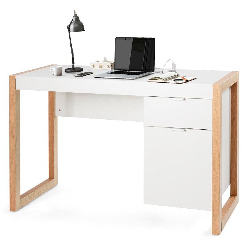 Helloshop26 - Bureau informatique moderne 112,5 x 50 x 75 cm structure robuste avec grand tiroir et caisson en mdf blanc 20_0010922 - blanc Bois manuf_0