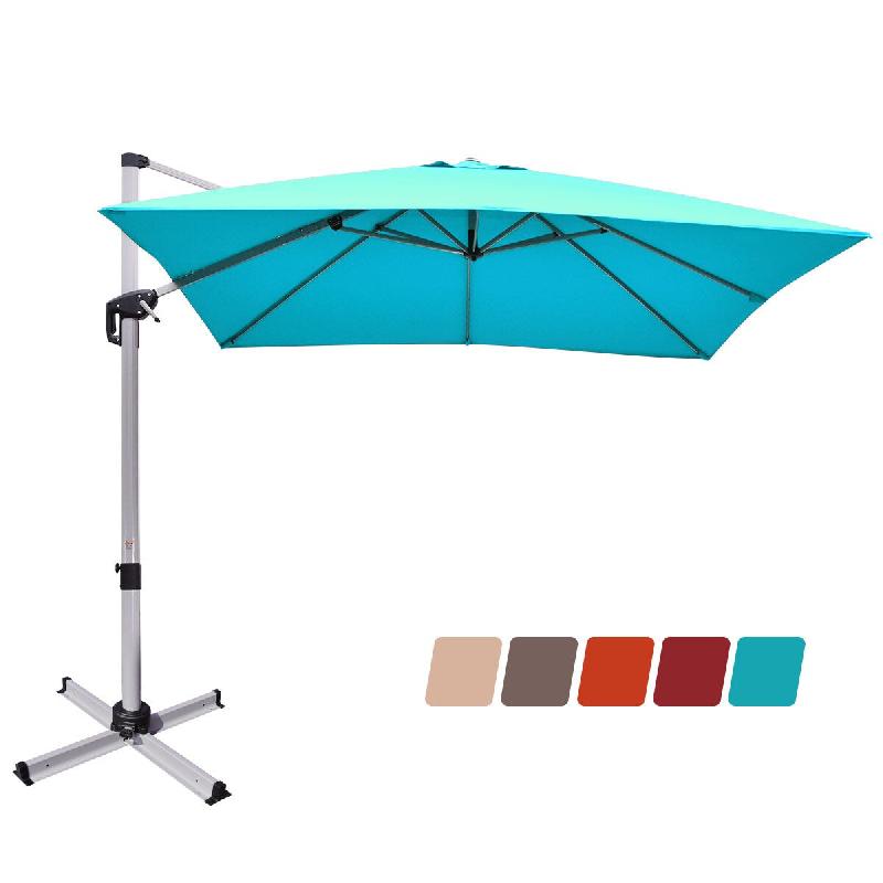 Helloshop26 - Parasol déporté carré 295 x 295 x 272 cm zone d'ombre large réglage d'inclinaison style moderne en aluminium bleu 20_0019225 - bleu_0