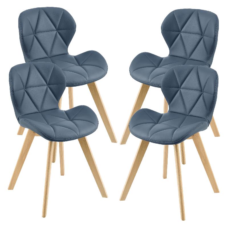 Lot de 4 chaises de salle à manger en similicuir bleu - 81 x 57 x 49 cm - Pieds en hêtre - Réf : 03_0006774_0