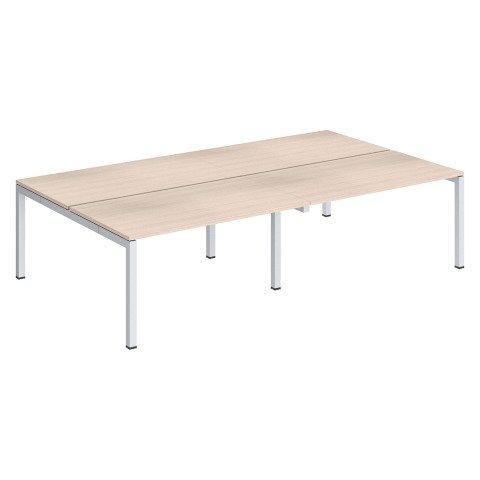 PÔLE 4 BUREAUX DROITS ARKO L 280 X P 168 CM PLATEAUX CHÊNE CLAIR PIÈTEMENT MÉTAL BLANC