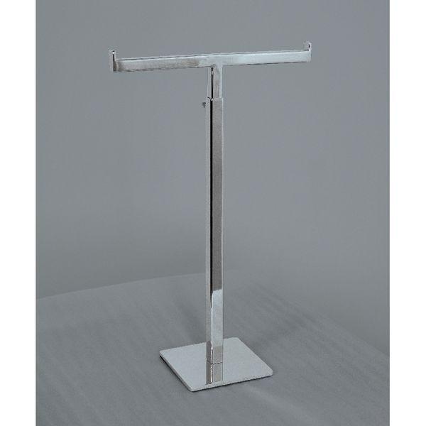 Présentoir métallique T nickel brossé - hauteur réglable de 30 à 53cm - socle 10x10cm - largeur 23cm - acier_0