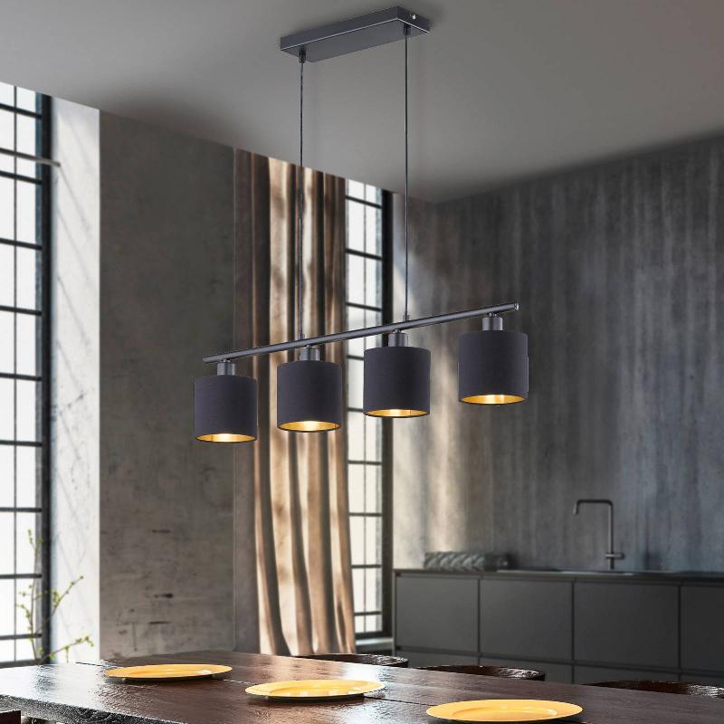 REALITY LEUCHTEN SUSPENSION TOMMY, NOIR/OR, LONGUEUR 75 CM, 4 LAMPES, TISSU