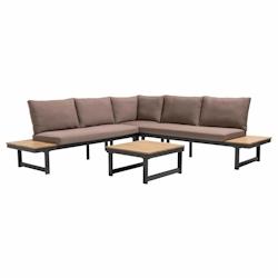 Oviala Business Salon de jardin bas 6 places en aluminium et bois taupe - gris Bois massif 109393_0