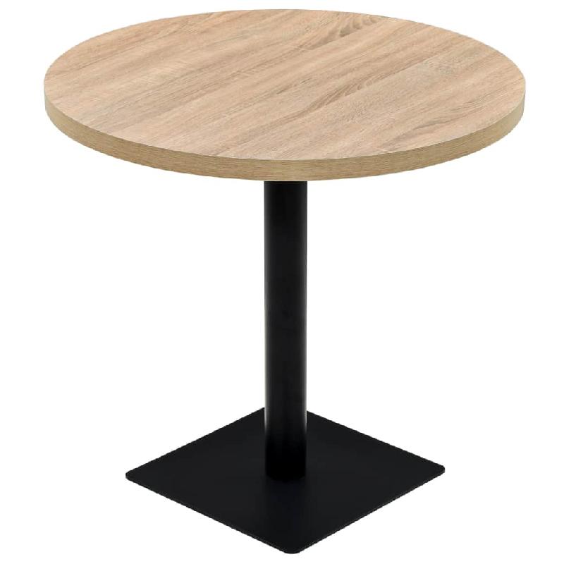 Table haute mange-debout - Bistrot, bar, MDF et acier - Rond 80 cm - Chêne marron 0902111_0