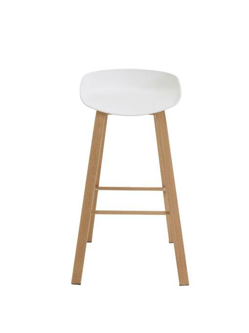 Tabouret de bureau haut JARED neuf - assise polypropylène blanc et structure métal imitation bois_0