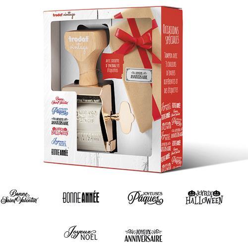 TAMPON VINTAGE TRODAT OCCASION SPECIALE - CASSETTE D'ENCRAGE ET ETIQUETTE - 3 COULEURS D'ENCRE