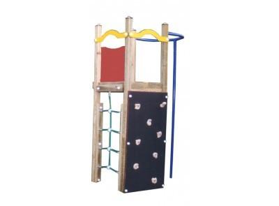 Tour des pompiers en bois avec mur d'escalade, filet de grimpe et barre métallique - Enfants de 3 à 8 ans_0