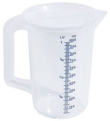 VERRE MESUREUR AVEC COUVERCLE, 1 LITRE, EN POLYPROPYLÈNE (PP)