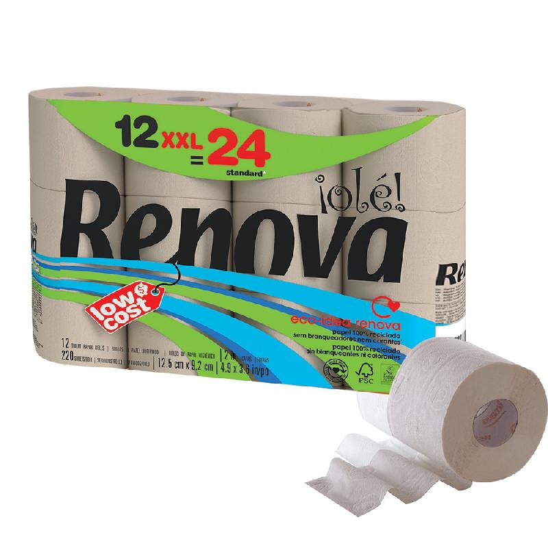 12 ROULEAUX PAPIER TOILETTE RENOVA OLÉ XXL 2 ÉPAISSEURS