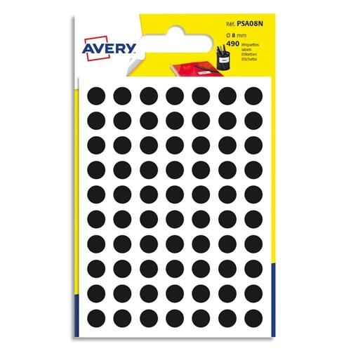 AVERY Lot de 10 Etui de 490 pastilles adhésives, diamètre 8 mm, coloris noir (7 feuilles / cdt) - 5014702087677_0