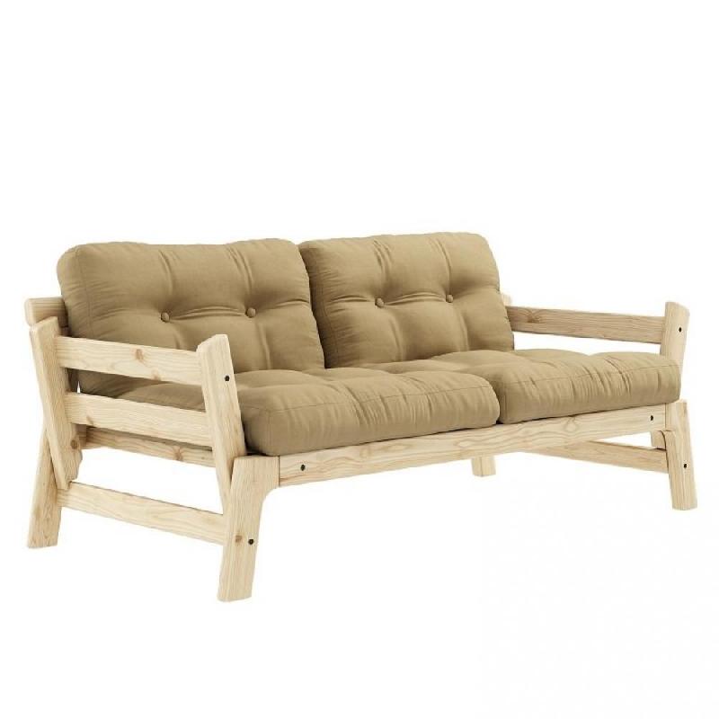 BANQUETTE CONVERTIBLE FUTON STEP PIN MASSIF COLORIS BEIGE BLÉ COUCHAGE 70*200 CM._0