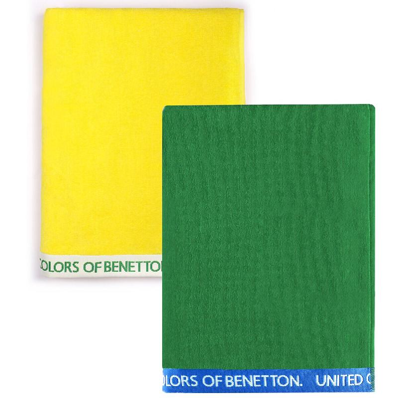 Benetton Set 2 Serviettes 90X160Cm 380Gsm Velours 100% Coton Jaune et Vert - multicolore PK3264_0