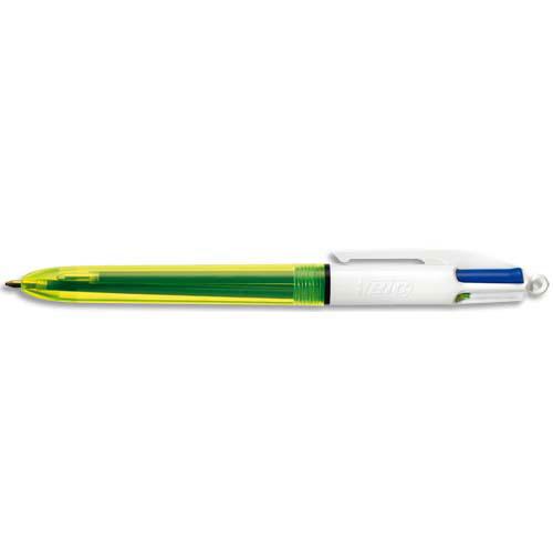 BIC 4 COULEURS FLUO - POUR ECRIRE ET SURLIGNER - BLEU, NOIR, ROUGE ET JAUNE FLUO