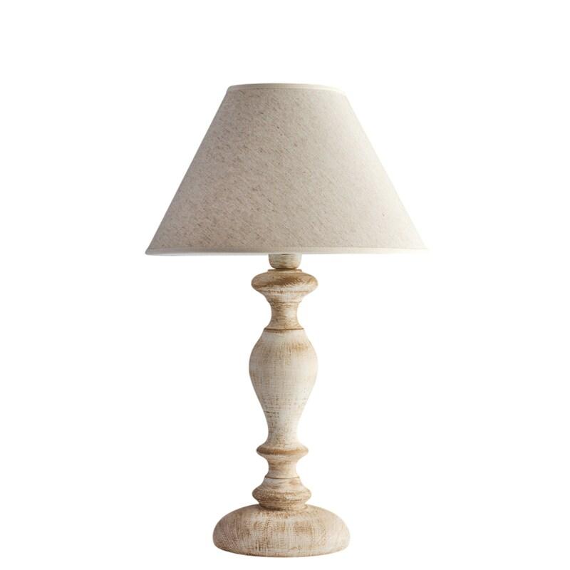 Bonetti Illumina Cascina Lampe en bois blanc et gris tourterelle 1 lumière avec abat-jour dm.35 H.57 d.35 BL265-LM-BT - blanc 8050713217853_0
