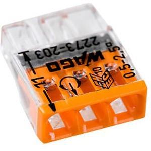 BORNE WAGO 2273 - 3 X0.5 À  2,5MM² TRANSPARENT / ORANGE - LOT DE 100