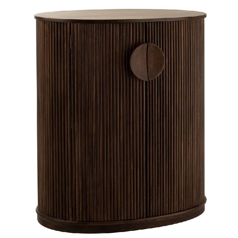 Buffet bas RAYI 2 portes en bois de manguier brun foncé - Design ovale et finition striée_0