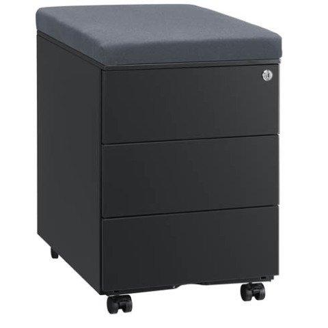 CAISSON MOBILE MÉTAL 3 TIROIRS ANTHRACITE AVEC COUSSIN GRIS