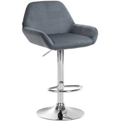 CLP Tabouret de bar Braga Velours avec pied en métal réglable et pivotant Gris foncé/Chrome - gris textile 320891_0
