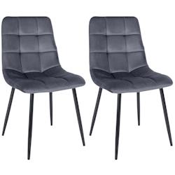 Décoshop26 - Lot de 2 chaises de salle à manger coutures décoratives carrées en velours gris foncé et pieds en métal noir 10_0001572 - gris 3000_0